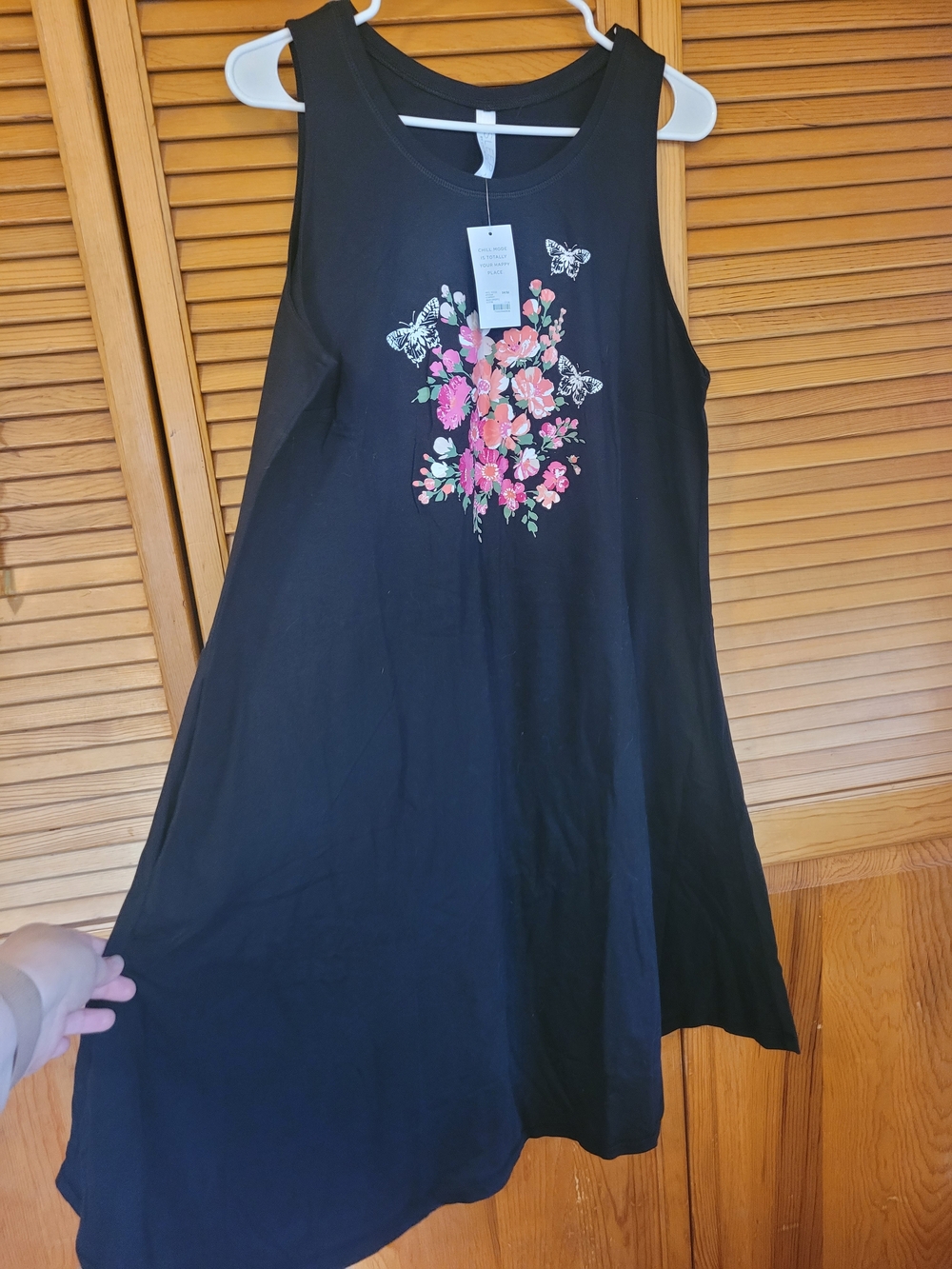 Cacique Black Tank Dress with Pink and Coral Floral Print